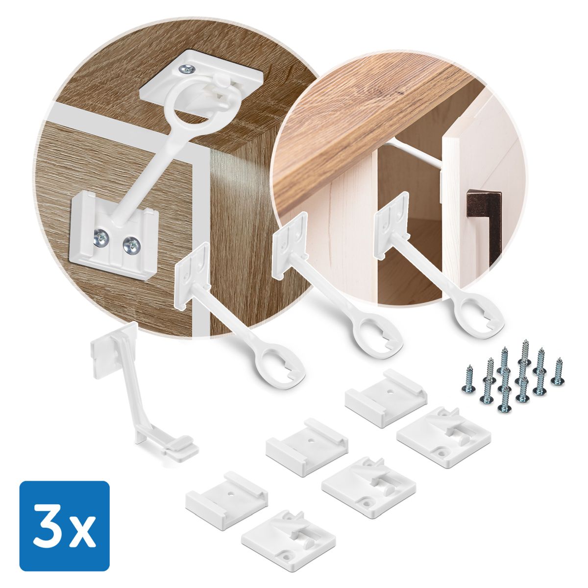 Schrank- und Schubladensicherung mit Montagehilfe, 3 Stück - Deine Auswahl:  3 Stück
