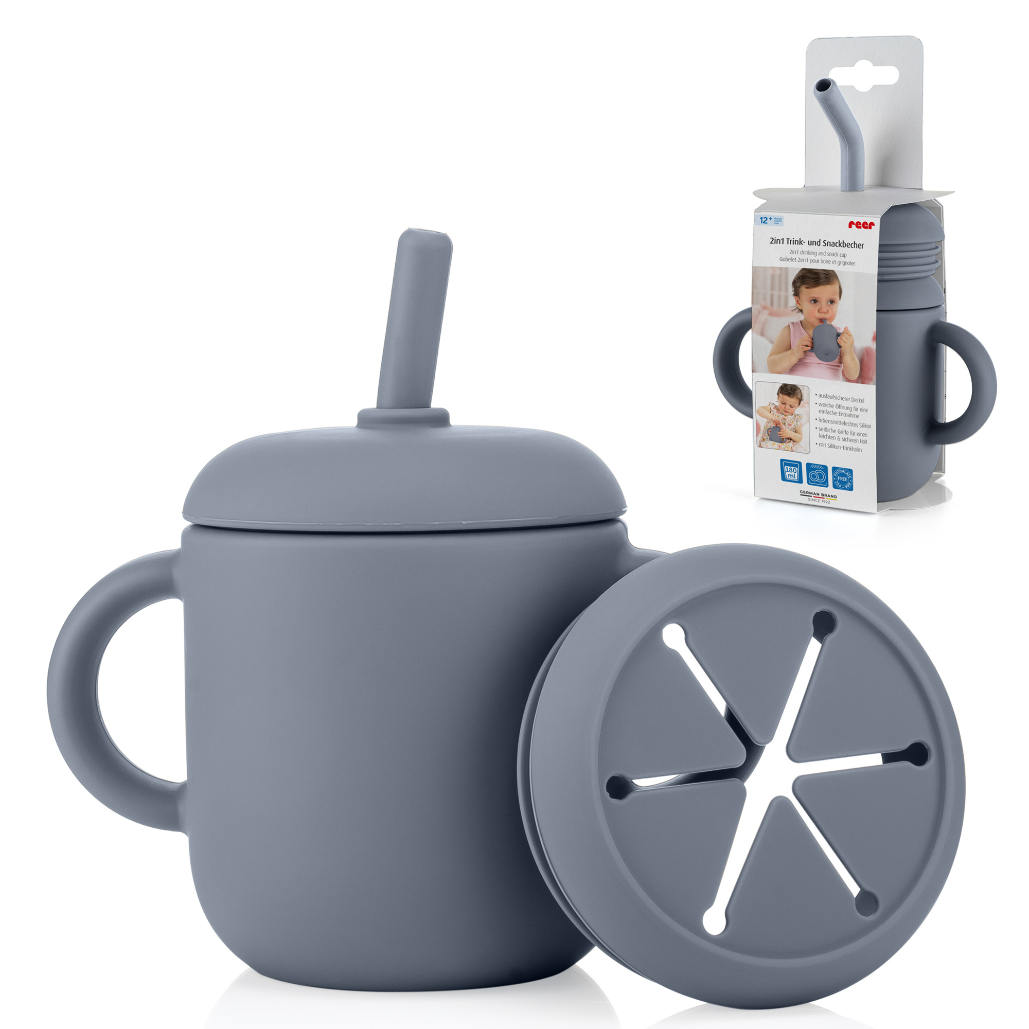 2in1 drinking and snackcup, grey-blue 