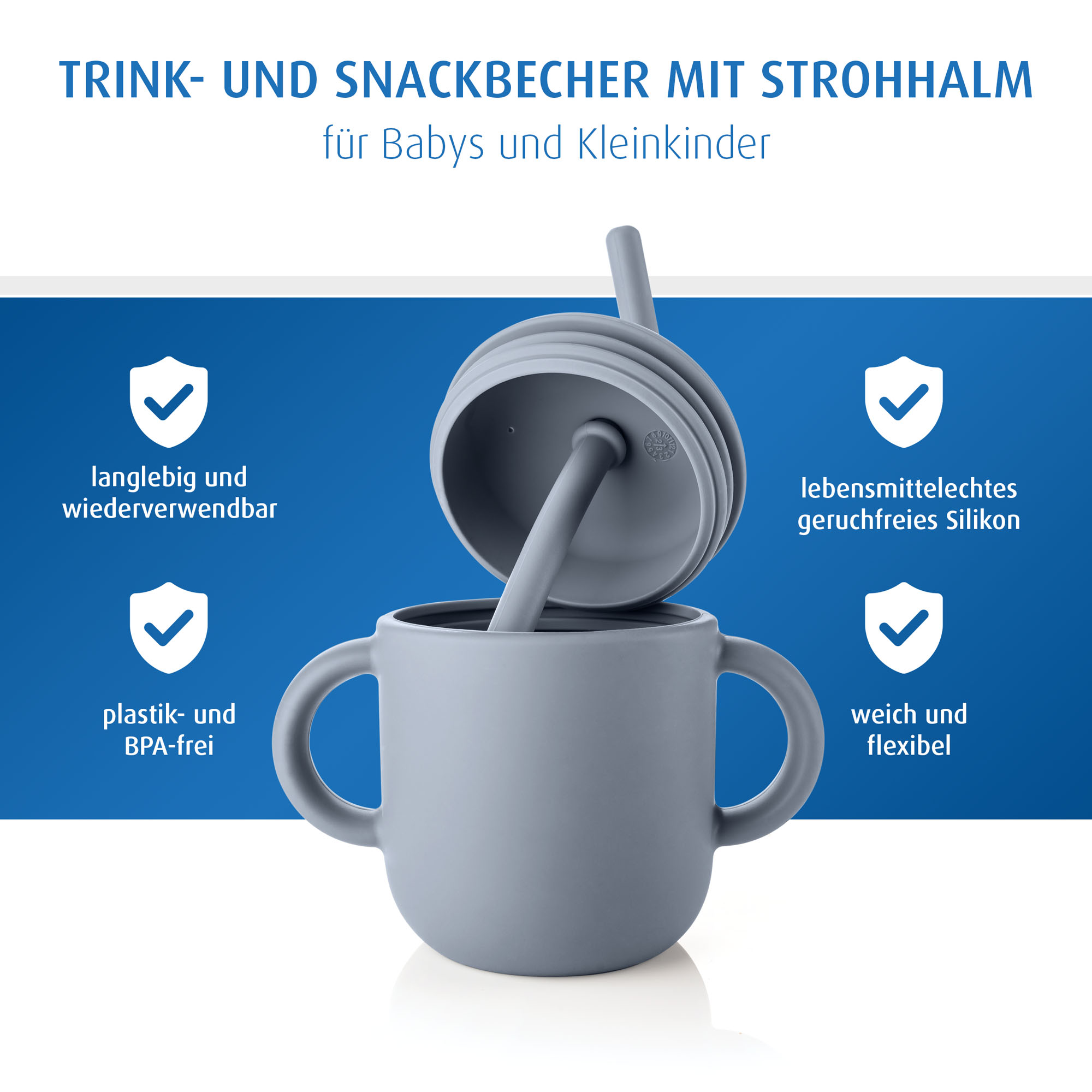 2in1 Trink- & Snackbecher, grau-blau