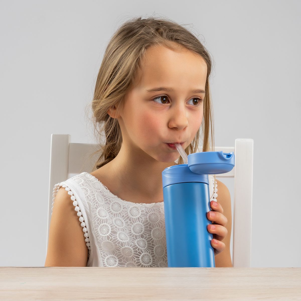 Kids drinking bottle with straw, 350ml, blue